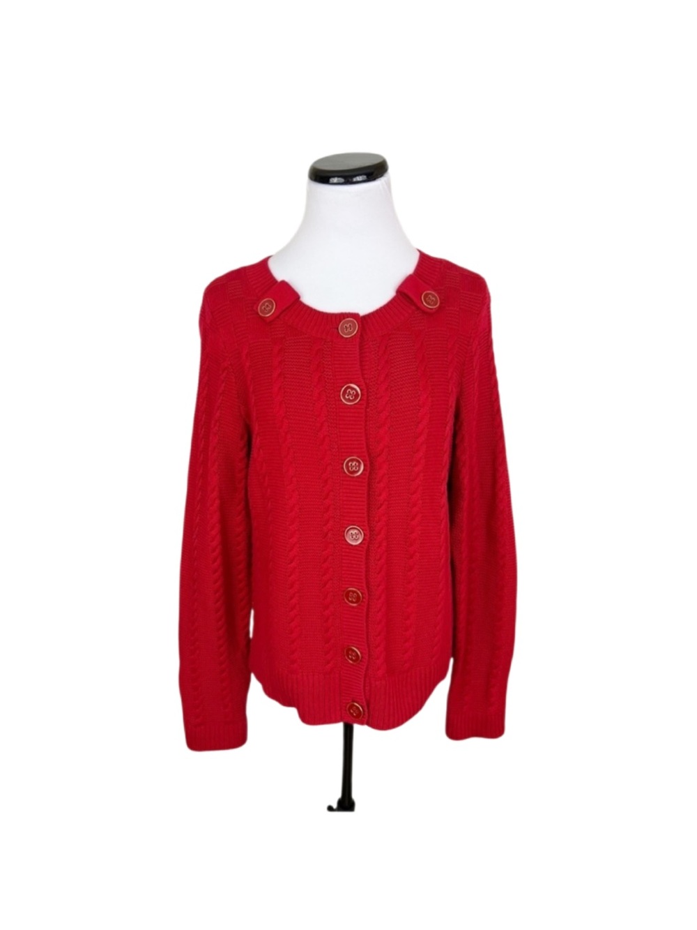 Christopher & Banks Cable Knit Button Front Cardigan Sweater Red Size Small